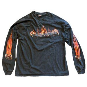 Vtg 2001 Central Harley-Davidson Shawnee, KS Flame Logo Long Sleeve T Shirt Sz L